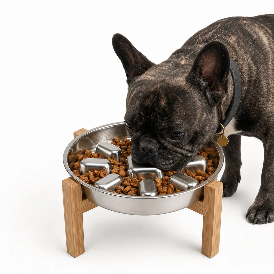 Raised Stainless-Steel Slow-Feeder Bowl