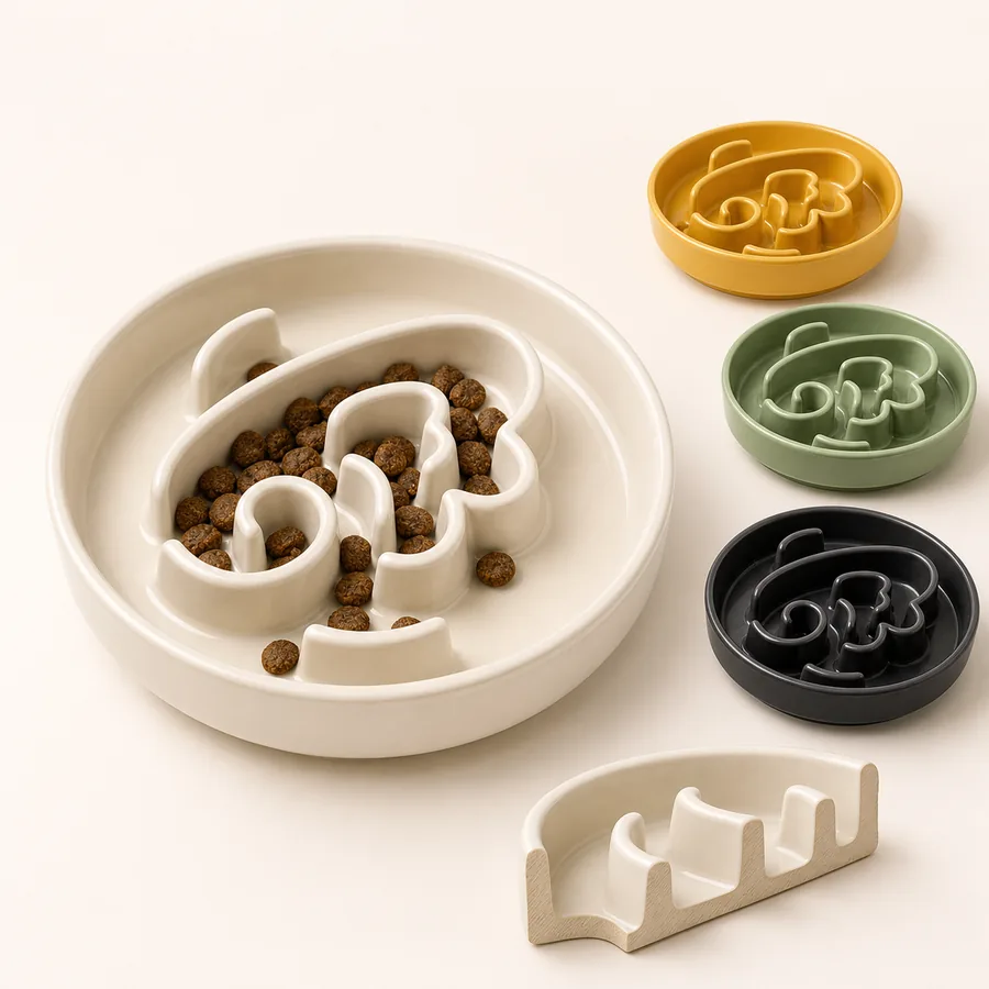 Ceramic Slow-Feeder Dog Bowl